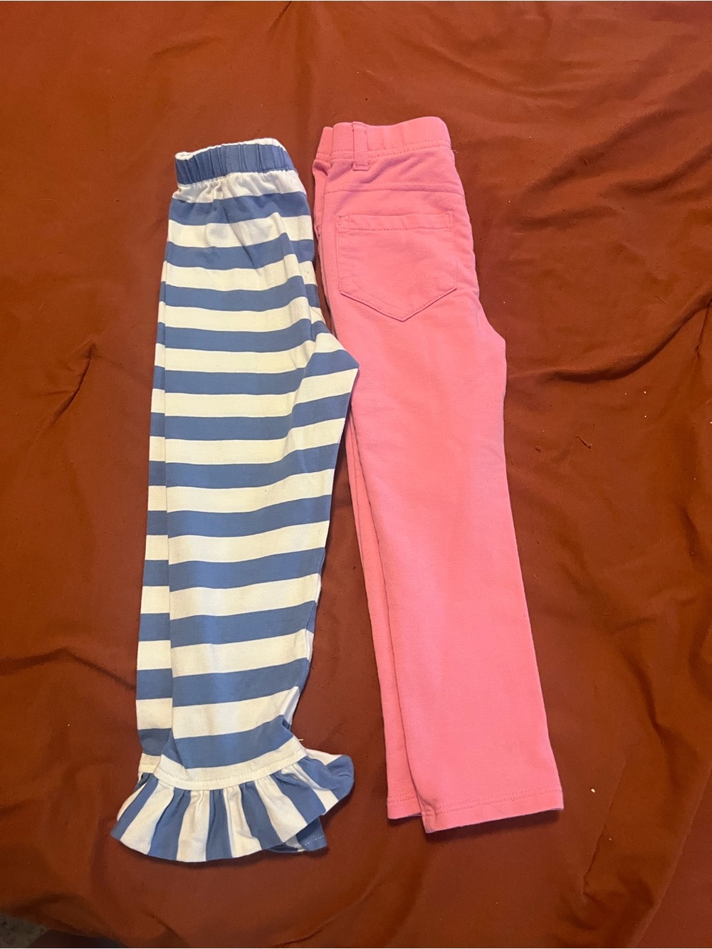Girls Pink jeggings & Blue-White Striped Ruffle Boutique Leggings